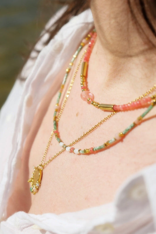 Collier Josie, pierre de Jade framboise