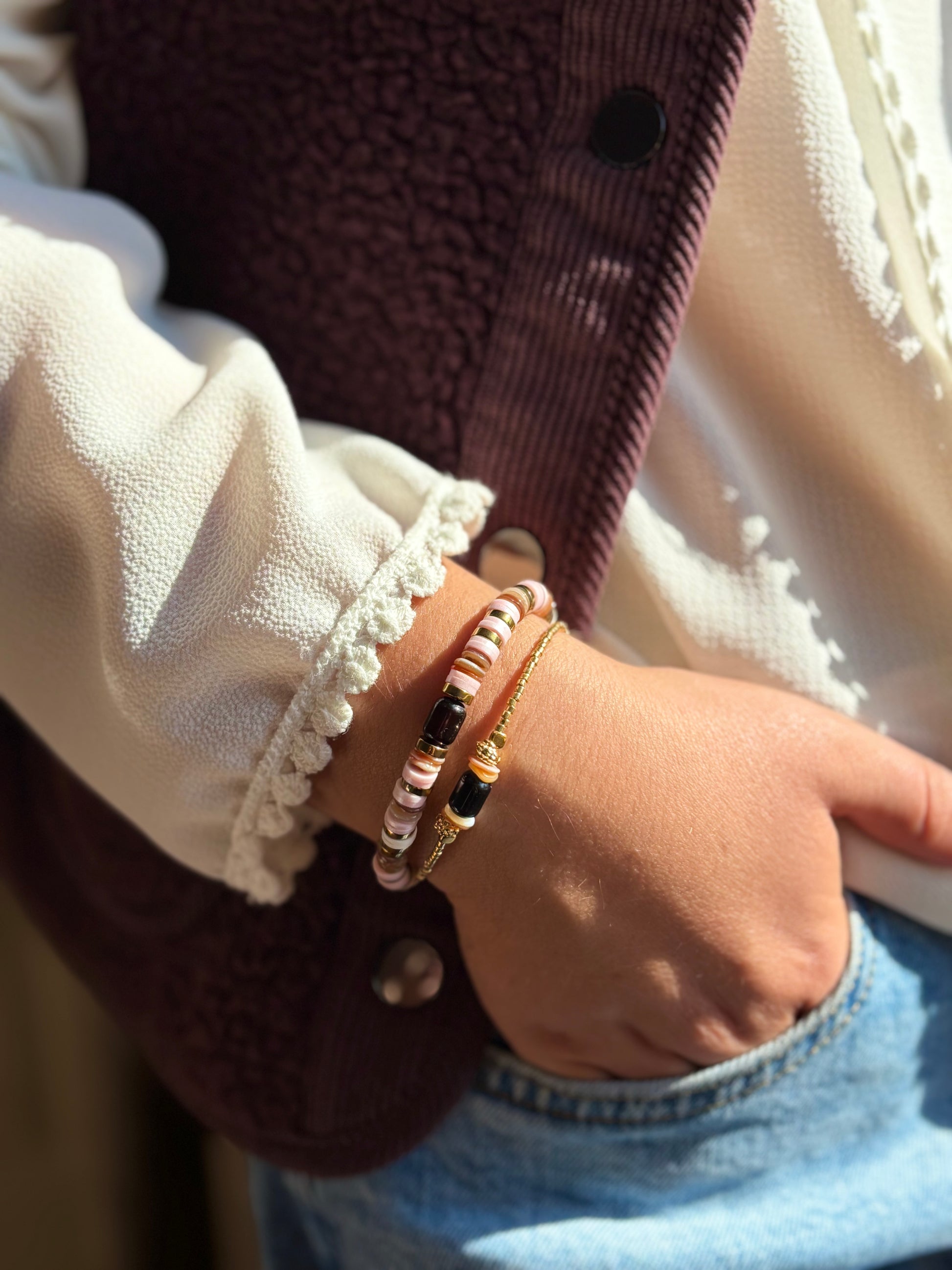 Bracelet Rose en perles Heishi