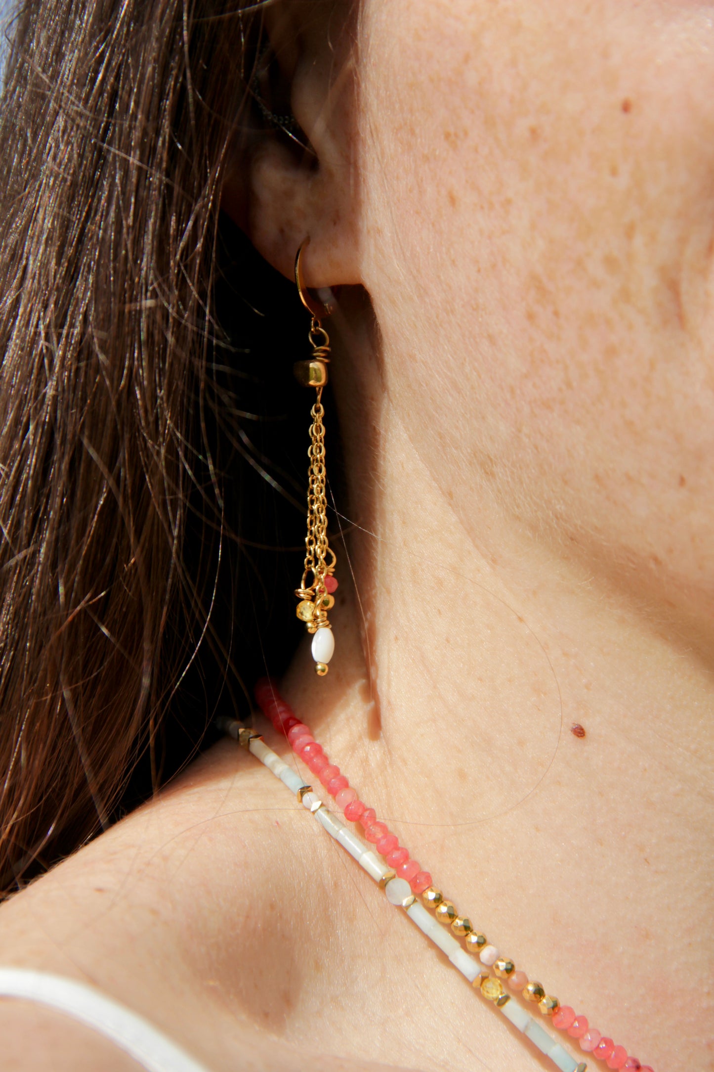 Boucles d'oreilles Cascade, acier inoxydable et perles