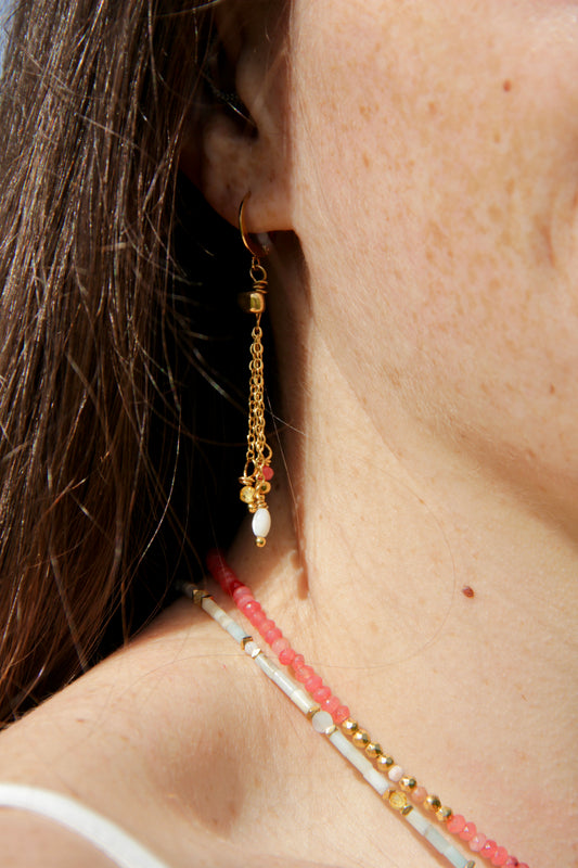 Boucles d'oreilles Cascade, acier inoxydable et perles