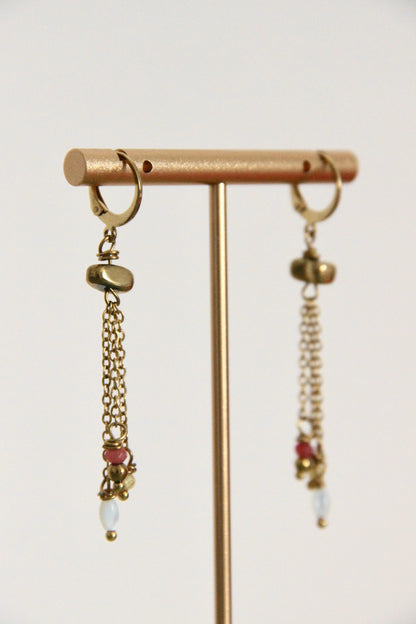 Boucles d'oreilles Cascade, acier inoxydable et perles