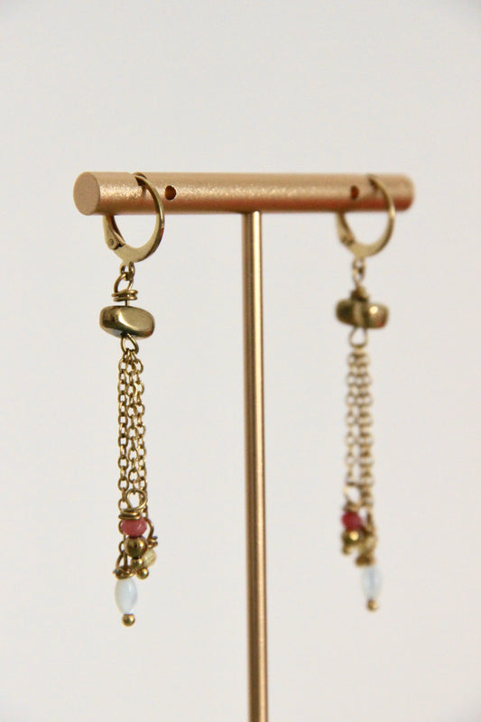 Boucles d'oreilles Cascade, acier inoxydable et perles