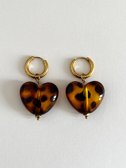 Boucles d'oreilles Léo coeur et léopard 