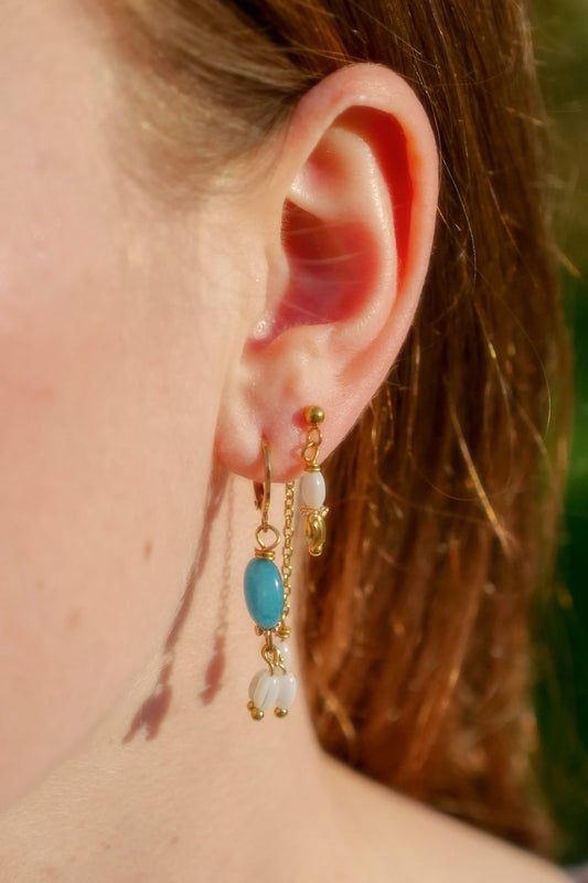 Boucles d'oreilles Lago, pierre de Jade bleu lagon et Nacre