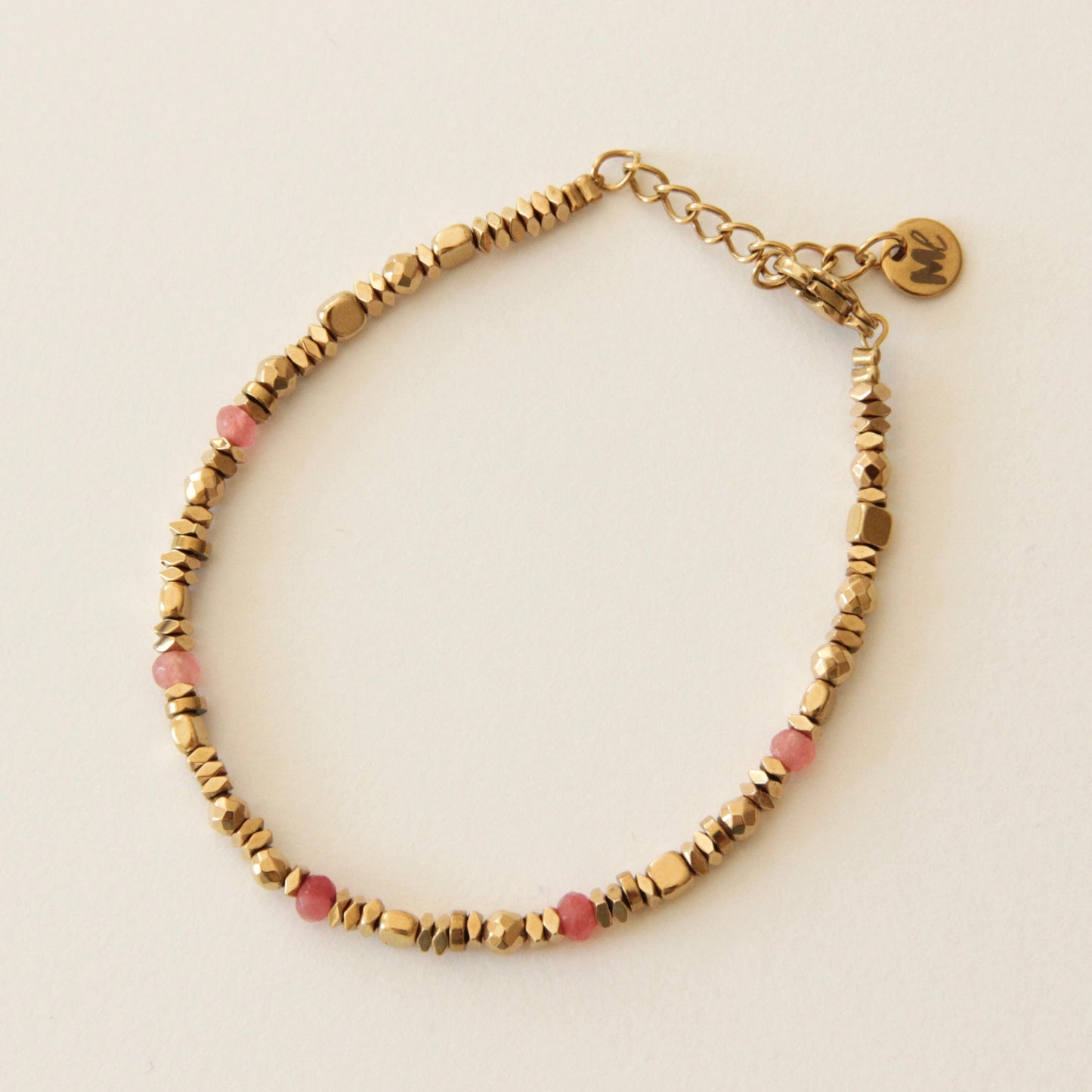 Bracelet Dalia, perles dorée et rose