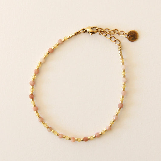 Bracelet Mirabelle, perles rose et jaune