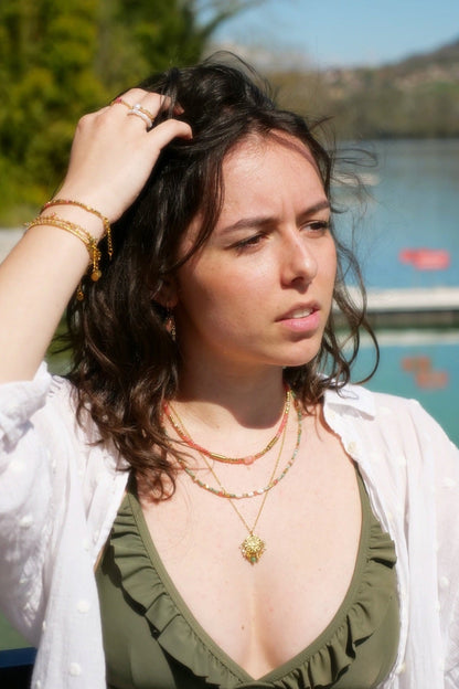 Collier Aimée, pierres de Jaspe vertes et Nacre