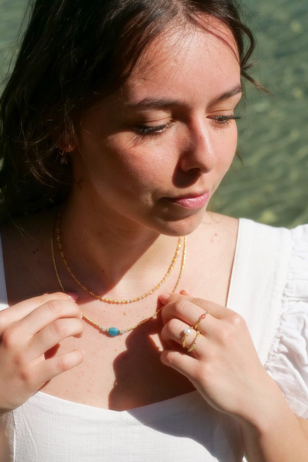 Collier Cécile, perle de Jade bleue lagon