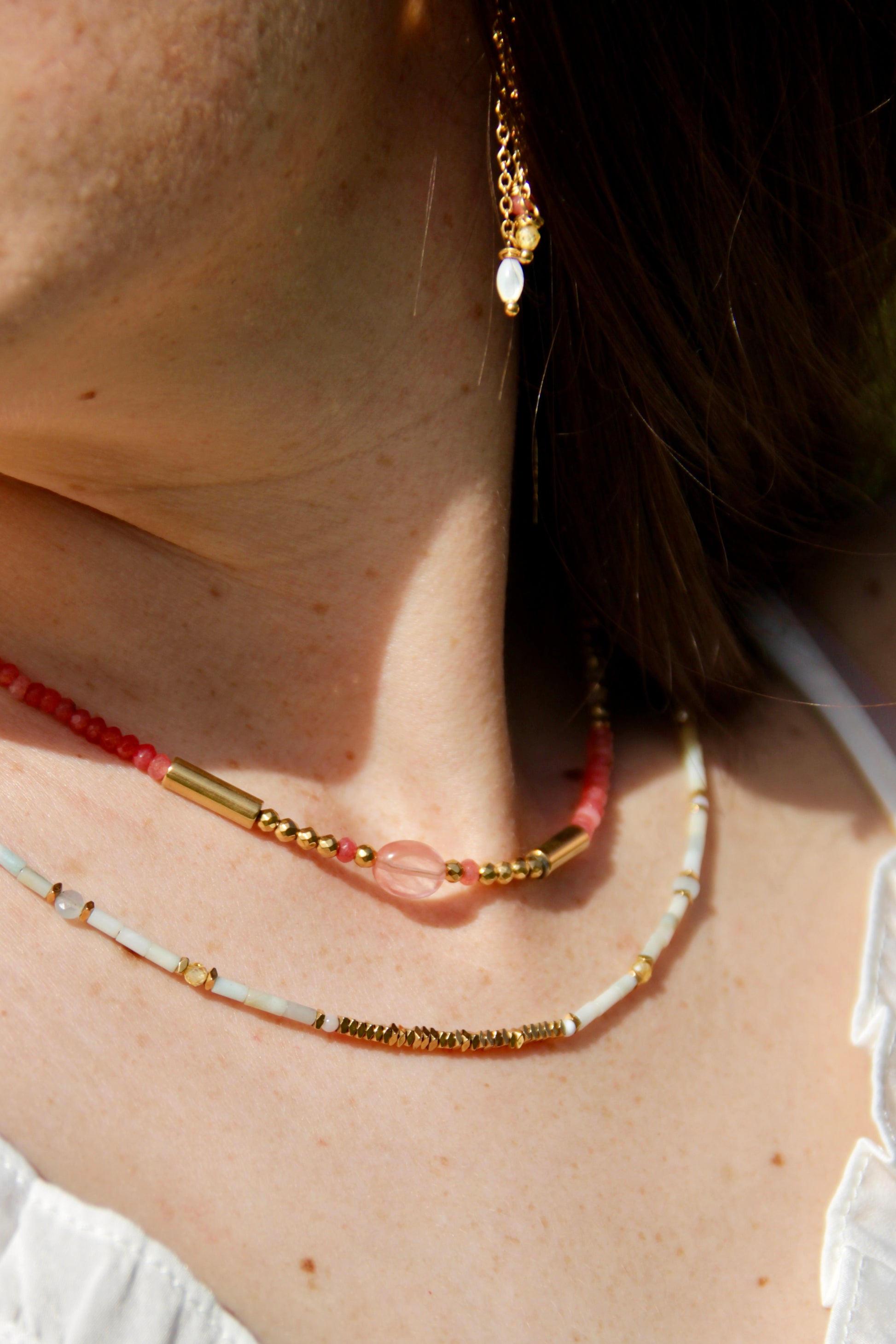 Collier Josie, pierre de Jade framboise