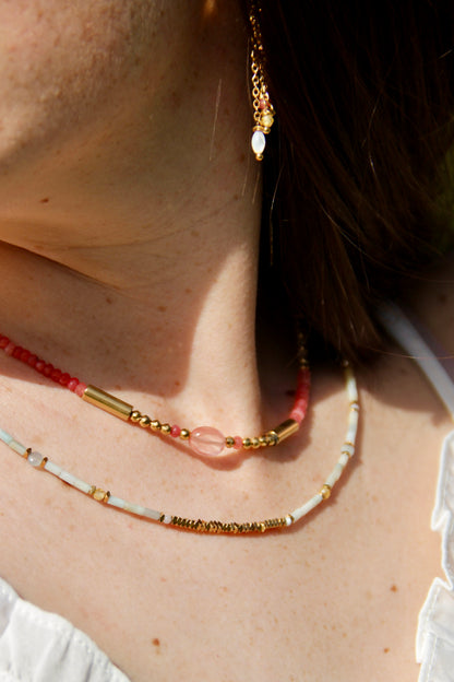 Collier Josie, pierre de Jade framboise