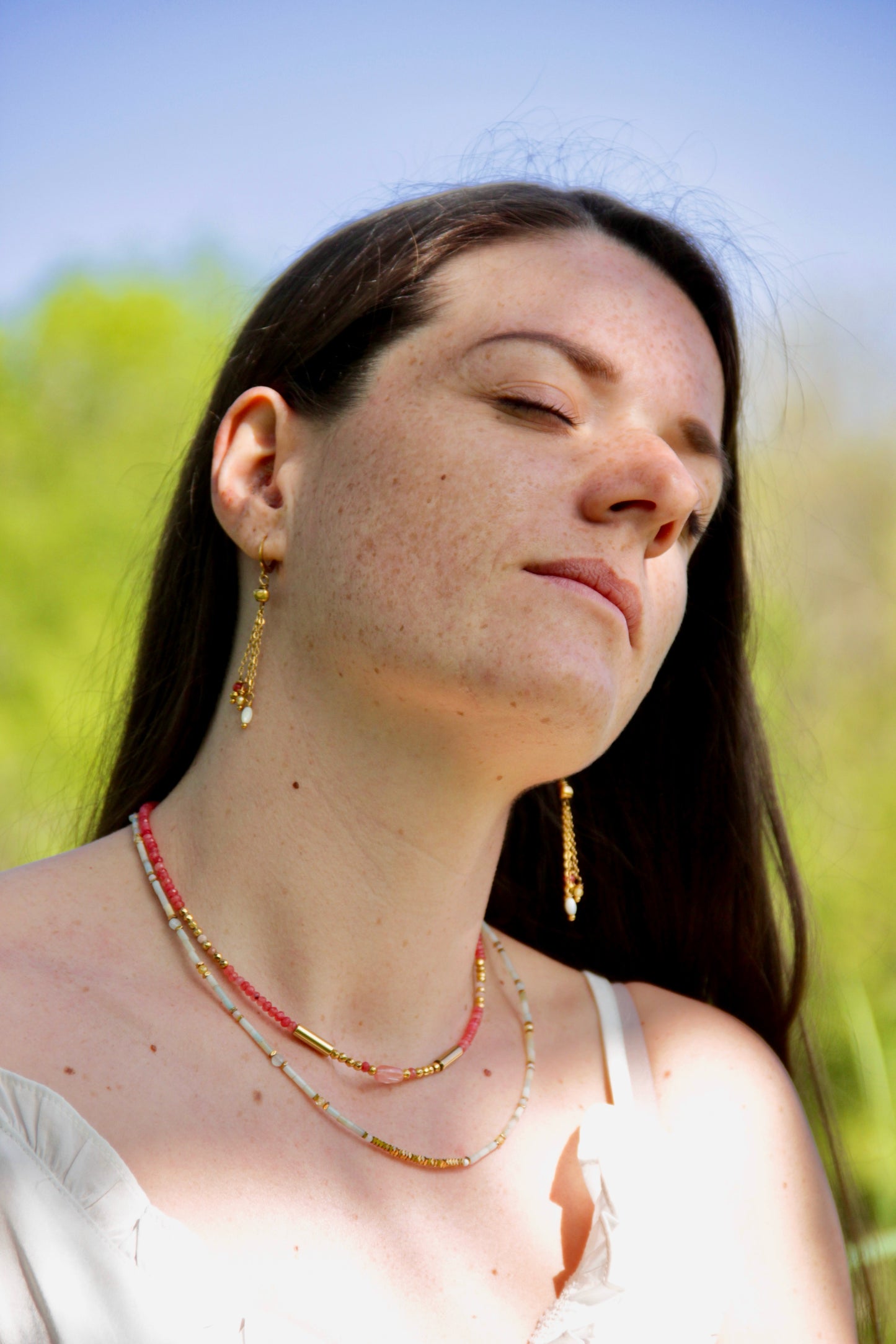 Collier Josie, pierre de Jade framboise