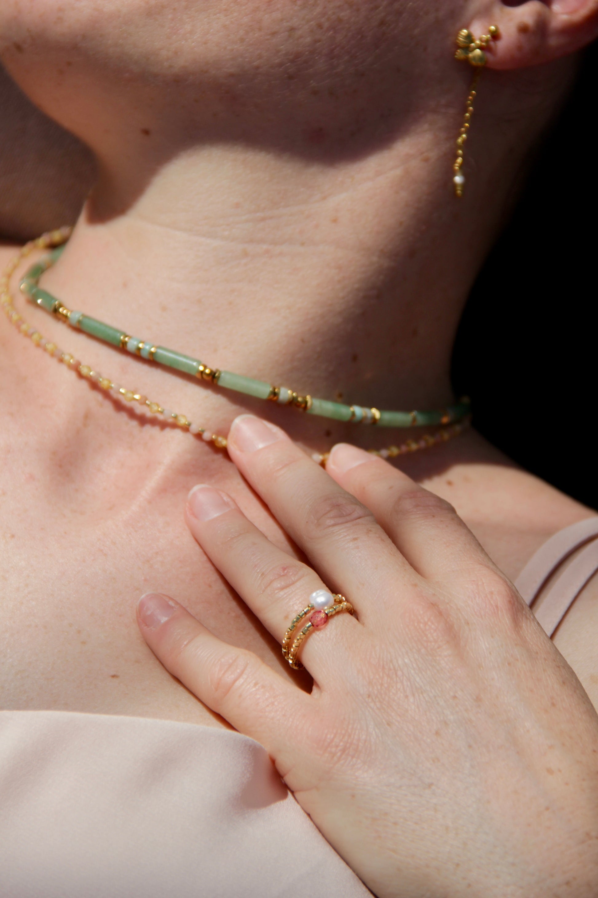 Collier Menthe à l'eau, perles naturelles vertes